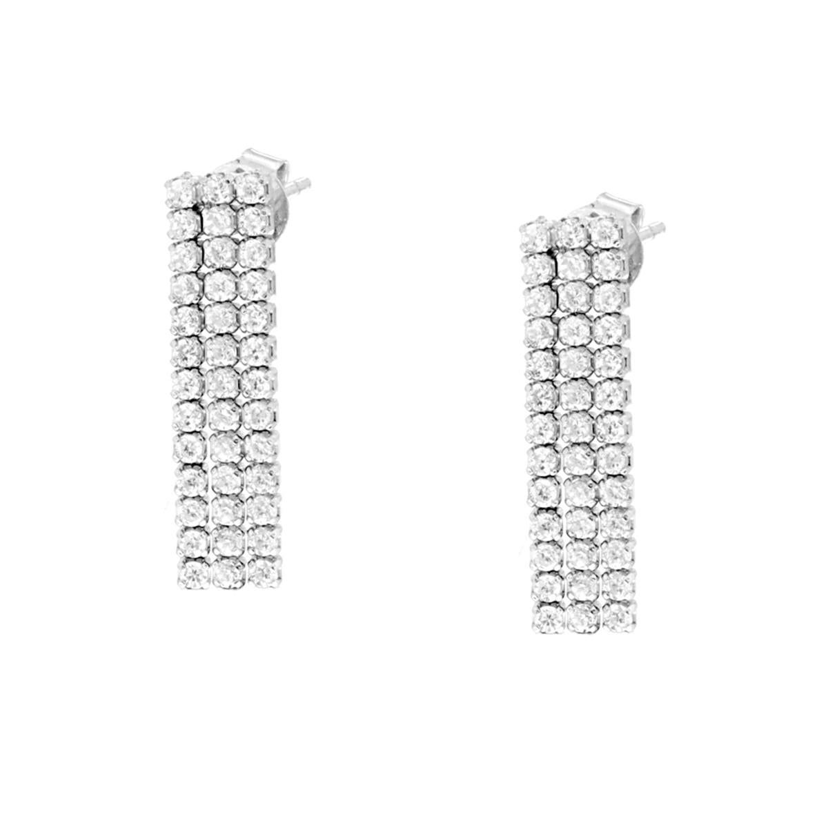 Orecchini tre fili Tennis con Cubic Zirconia Bianchi in ARGENTO 925 Galvanica Rodio