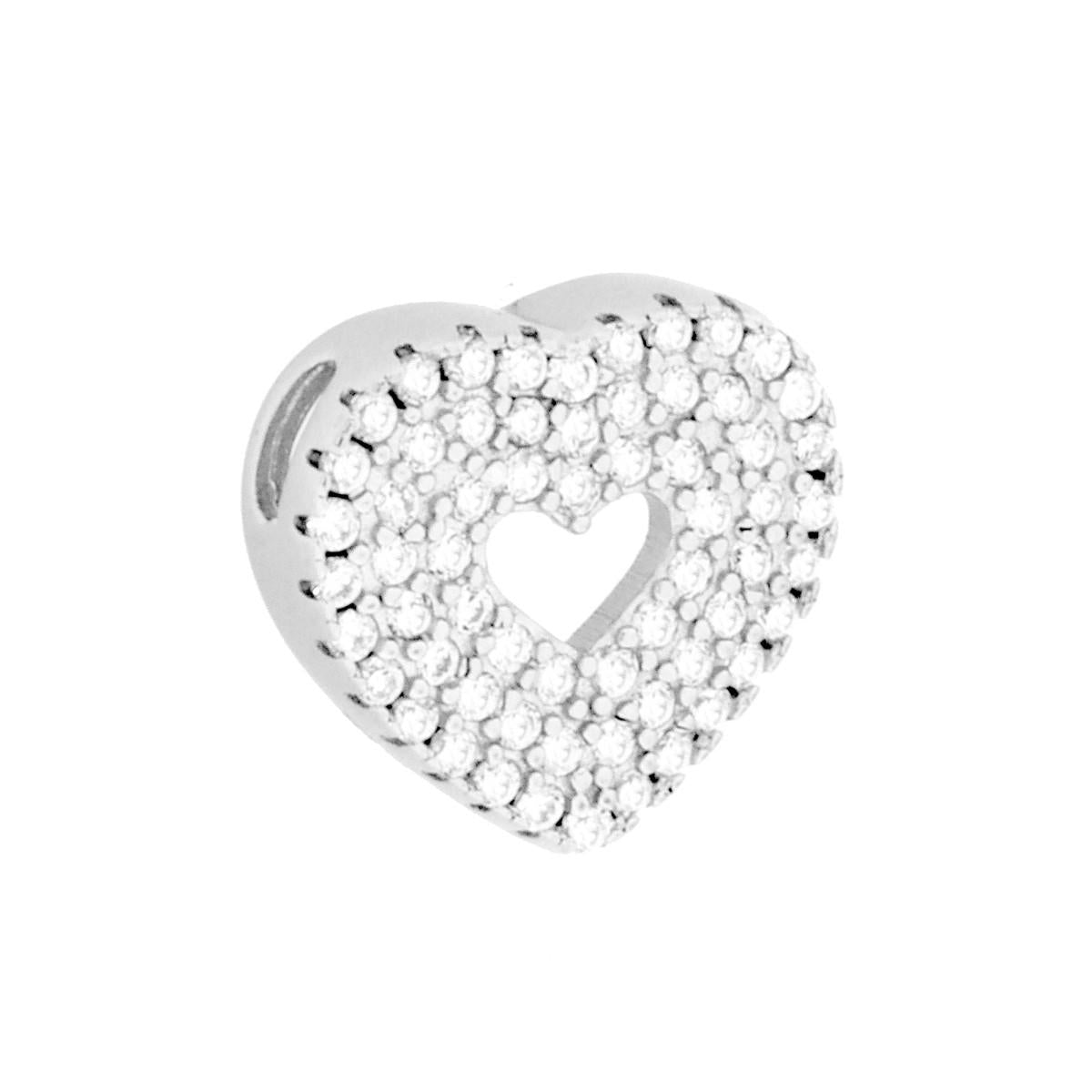 Ciondolo Cuore Passante Cubic Zirconia Bianchi in ARGENTO 925 Galvanica Rodio