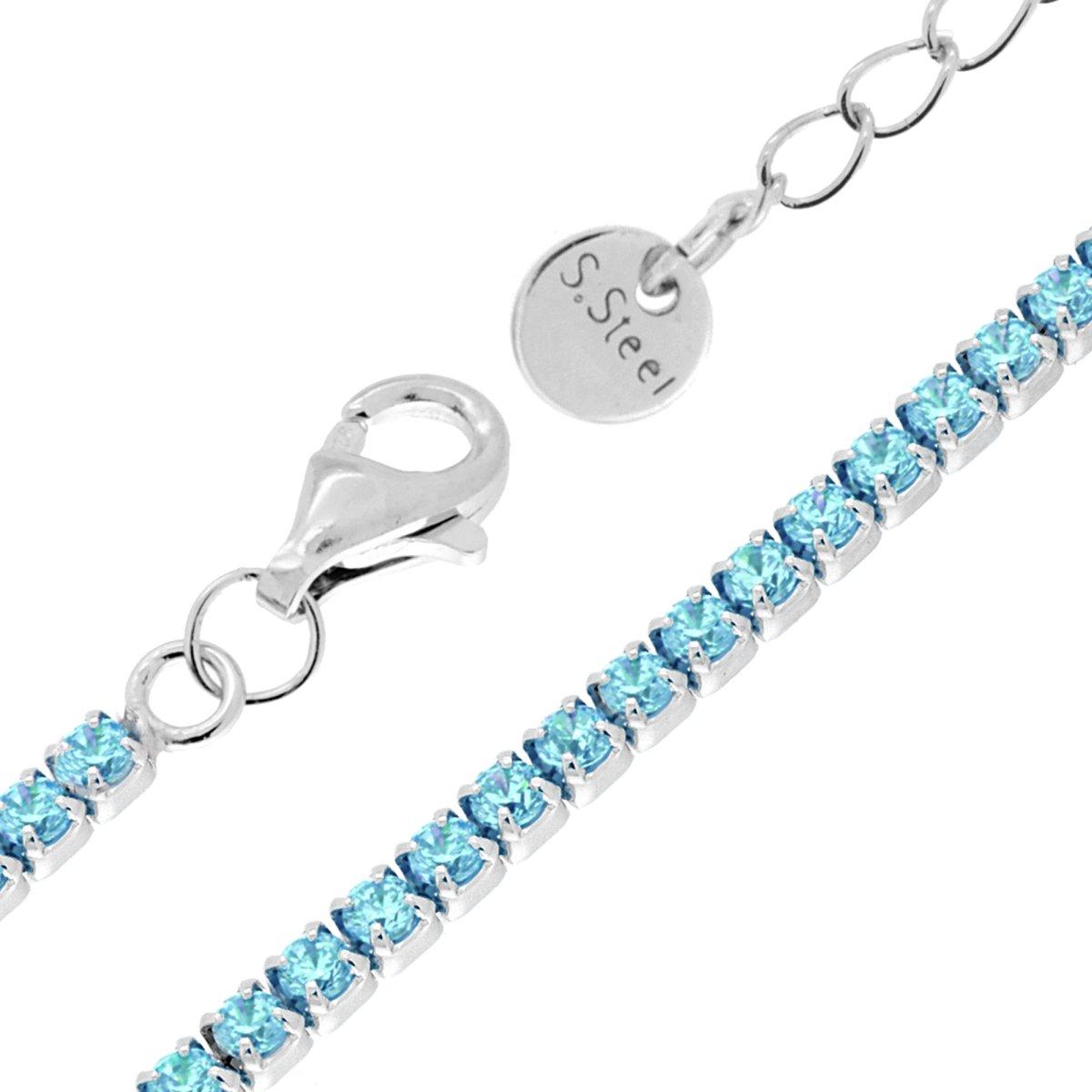 Bracciale Tennis Griffe cm 17+5 con Crystal mm 2 Acquamarina in ACCIAIO