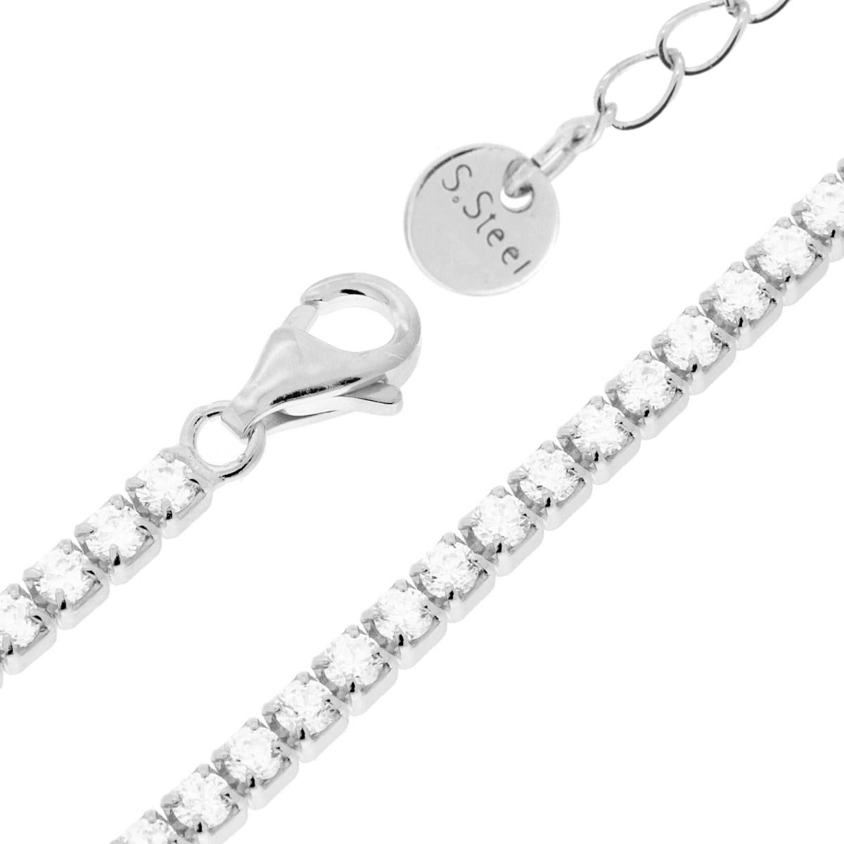 Bracciale Tennis Griffe cm 17+5 con Crystal mm 2 Bianchi in ACCIAIO
