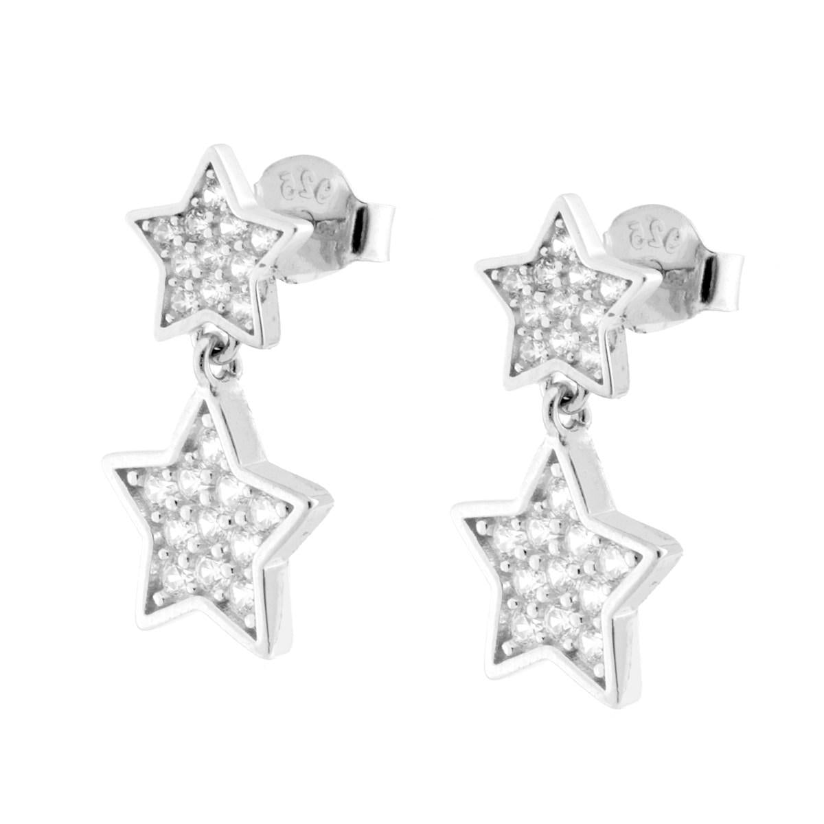 Orecchini Stelle con Cubic Zirconia Bianchi in ARGENTO 925 Galvanica Rodio