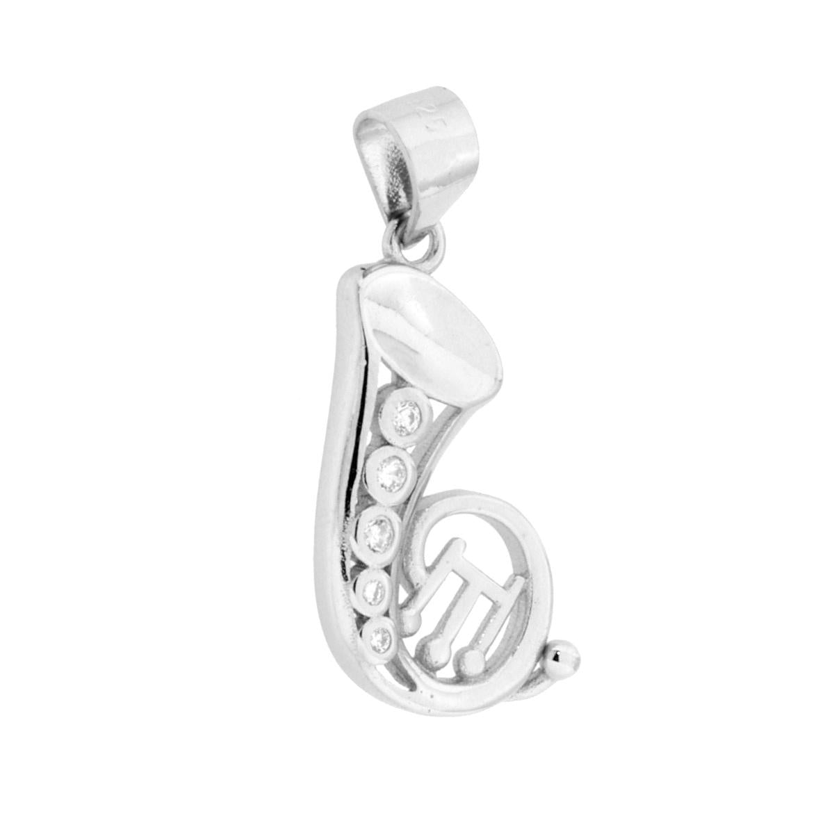 Ciondolo Tromba con Cubic Zirconia Bianchi in ARGENTO 925 Galvanica Rodio