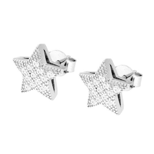 Orecchini Stella con Cubic Zirconia Bianchi in ARGENTO 925 Galvanica Rodio