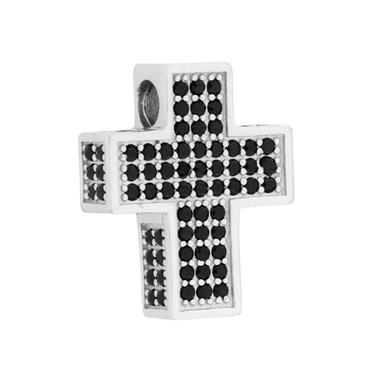Ciondolo Croce con Cubic Zirconia Neri in ARGENTO 925 Galvanica Rodio