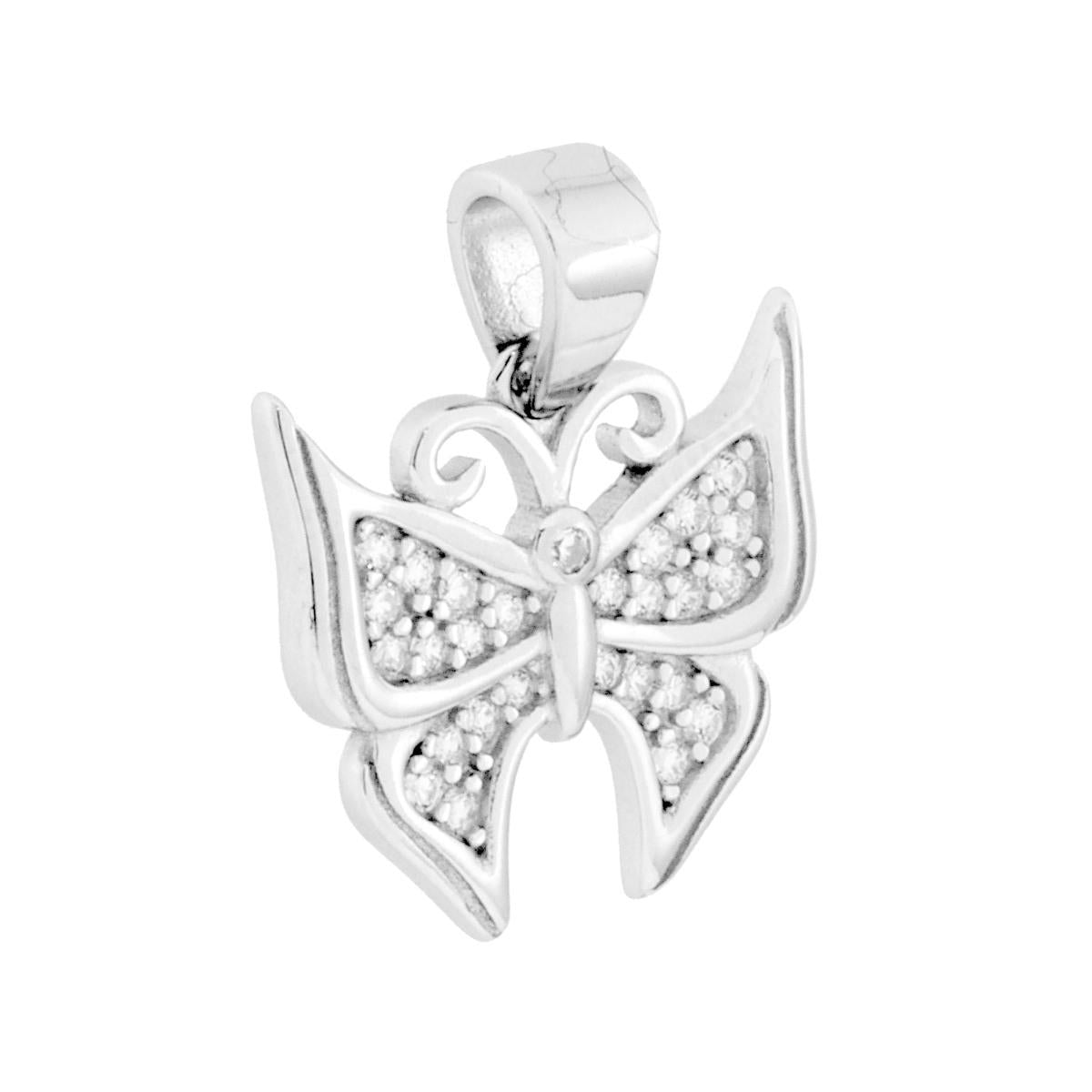 Ciondolo Farfalla con Cubic Zirconia Bianchi in ARGENTO 925 Galvanica Rodio