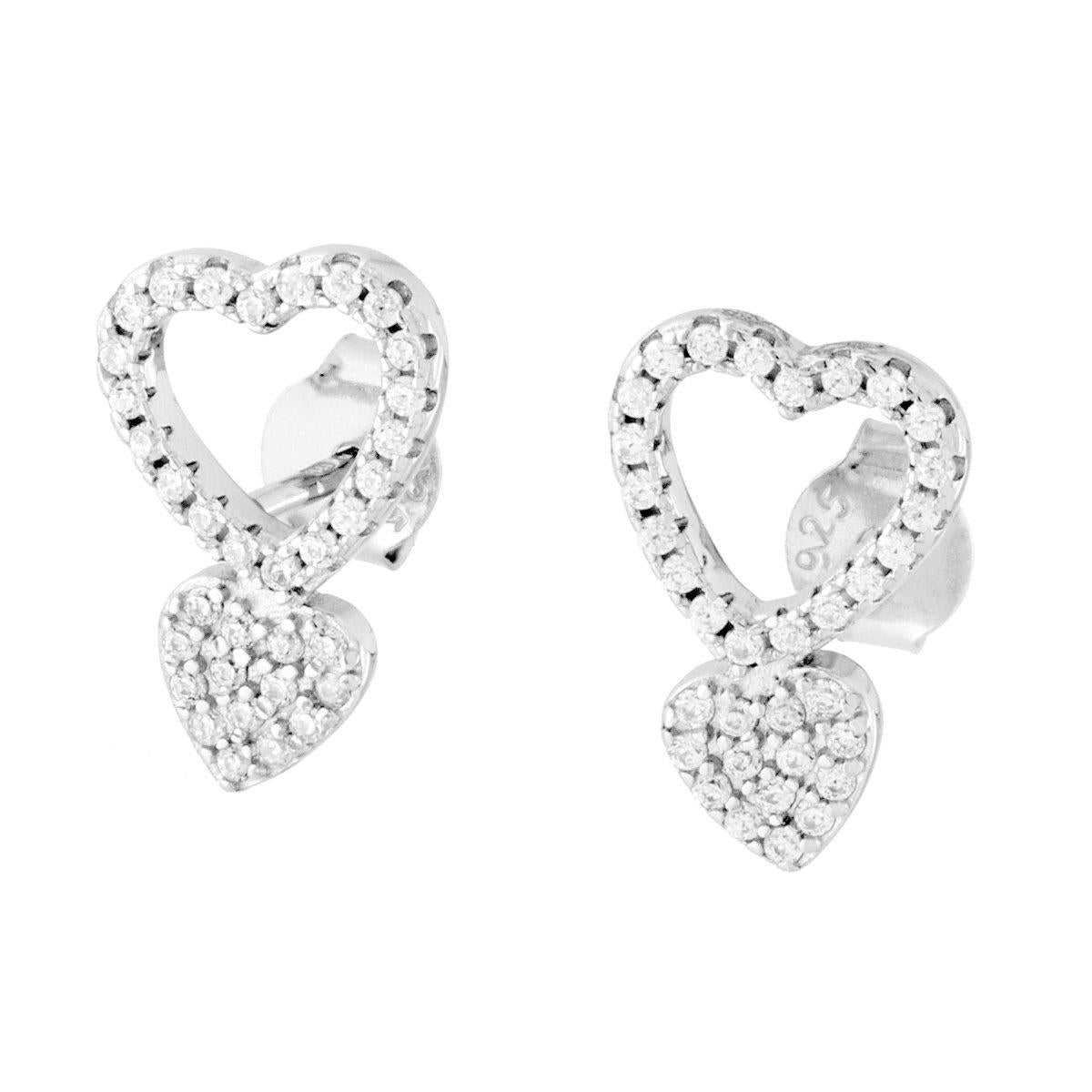 Orecchini Cuori con Cubic Zirconia Bianchi in ARGENTO 925 Galvanica Rodio