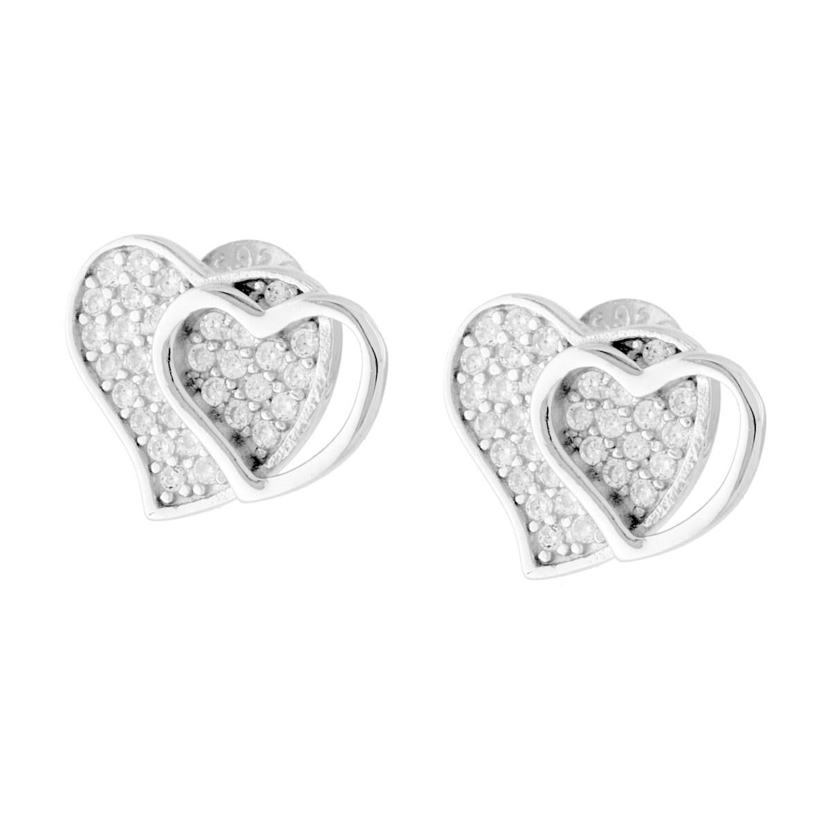 Orecchini Cuori con Cubic Zirconia Bianchi in ARGENTO 925 Galvanica Rodio