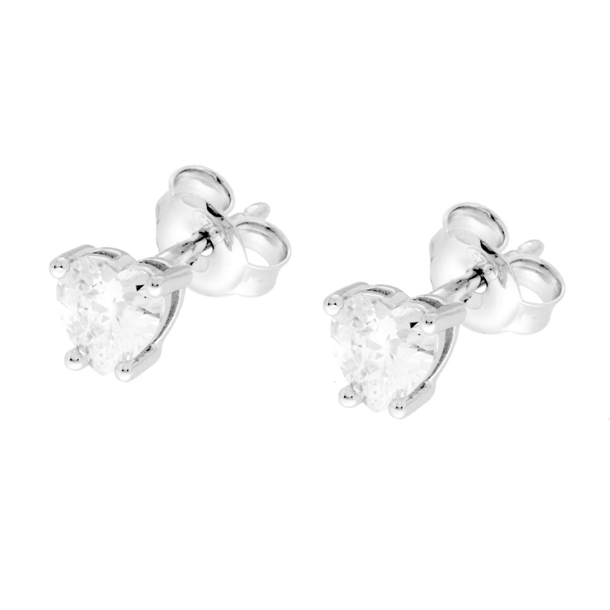 Orecchini Punto Luce a Cuore Cubic Zirconia Bianco in ARGENTO 925 Galvanica Rodio