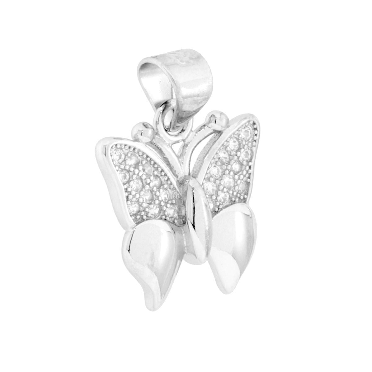 Ciondolo Farfalla con Cubic Zirconia Bianchi in ARGENTO 925 Galvanica Rodio