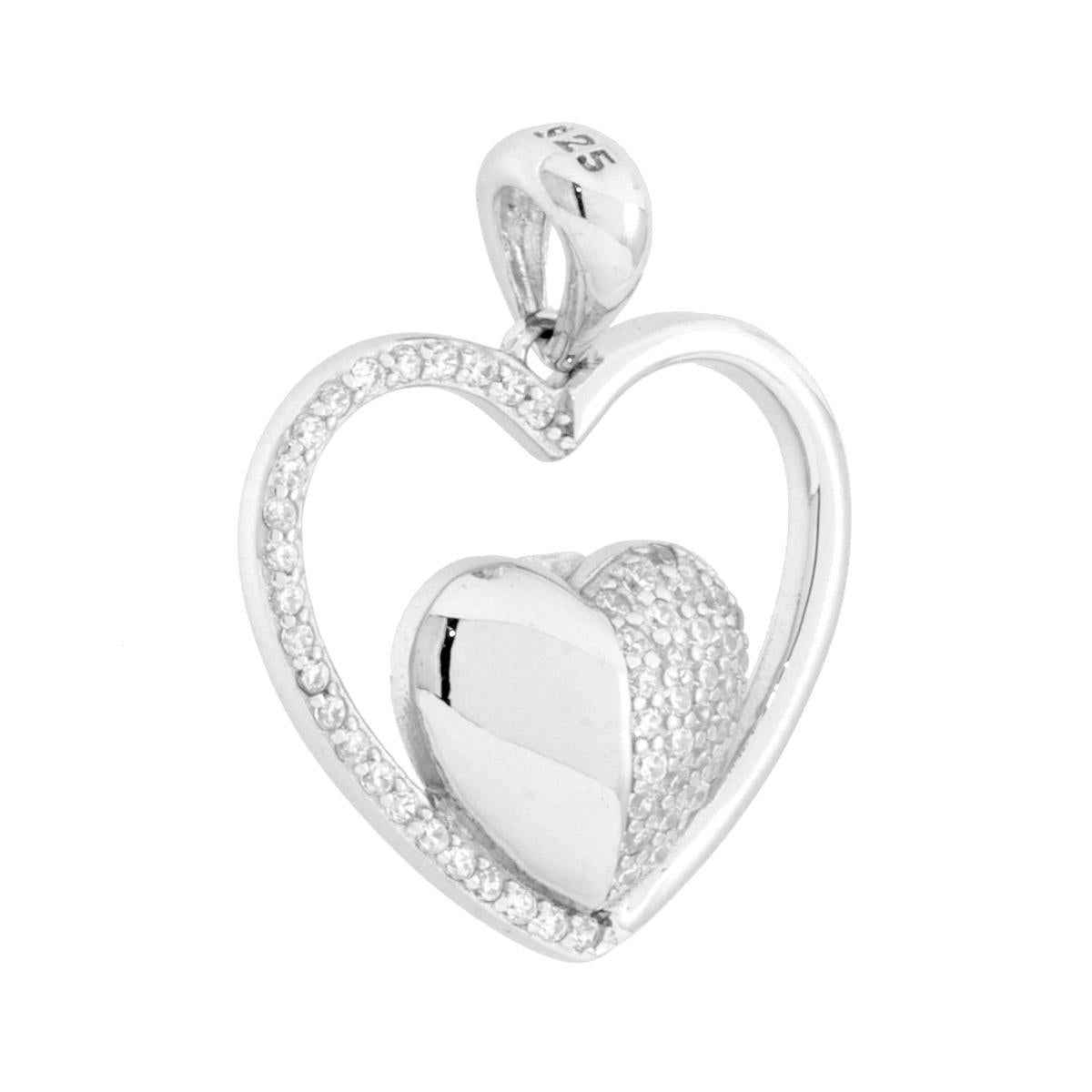 Ciondolo Cuori con Cubic Zirconia Bianchi in ARGENTO 925 Galvanica Rodio