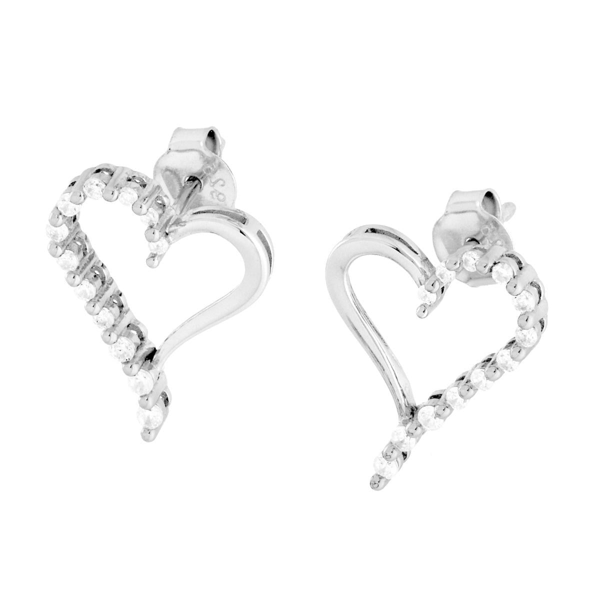 Orecchini Cuore con Cubic Zirconia Bianchi in ARGENTO 925 Galvanica Rodio