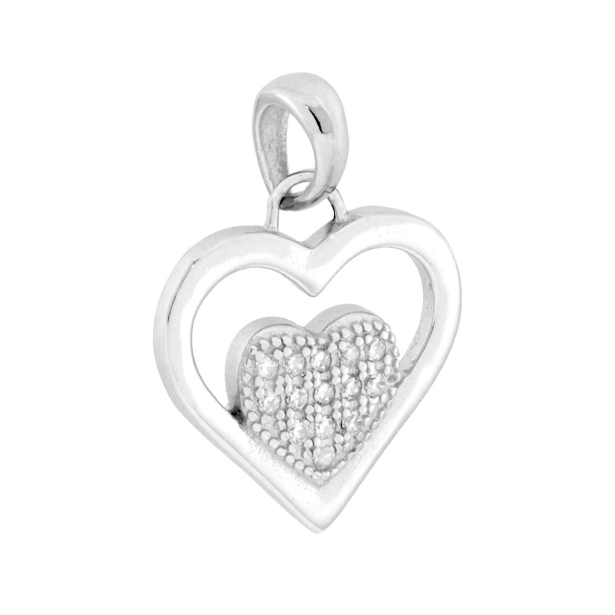 Ciondolo Cuori con Cubic Zirconia Bianchi in ARGENTO 925 Galvanica Rodio