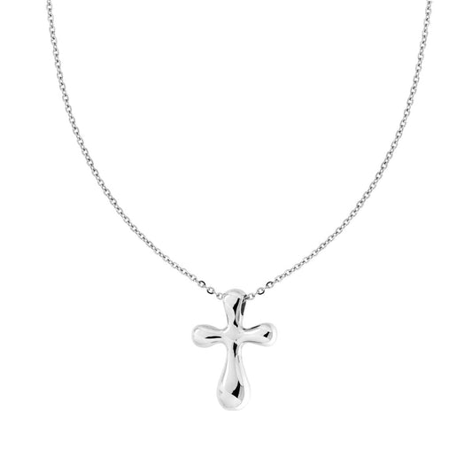 Collana con Catena Forzatina Diamantata con Croce Bubble in ACCIAIO