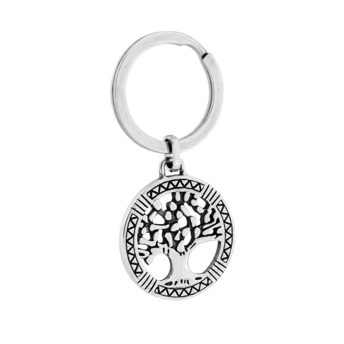 Portachiavi Uomo Donna ad Anello con Tondo con Albero della Vita in ACCIAIO