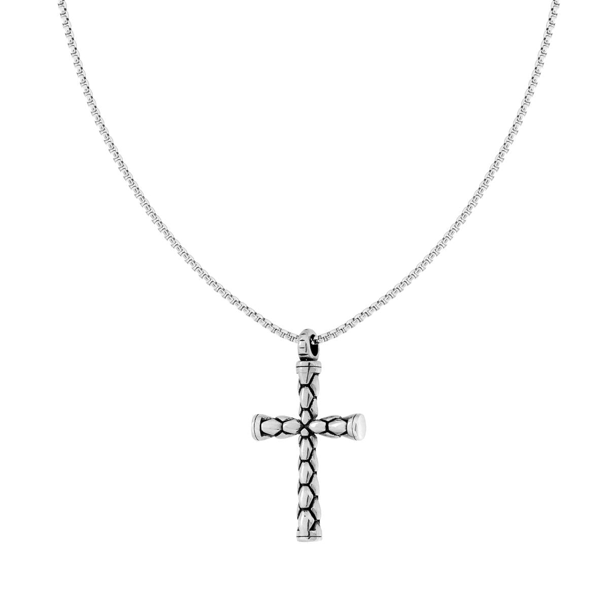 Collana Catena Veneziana Tonda con Croce Effetto Catena in ACCIAIO