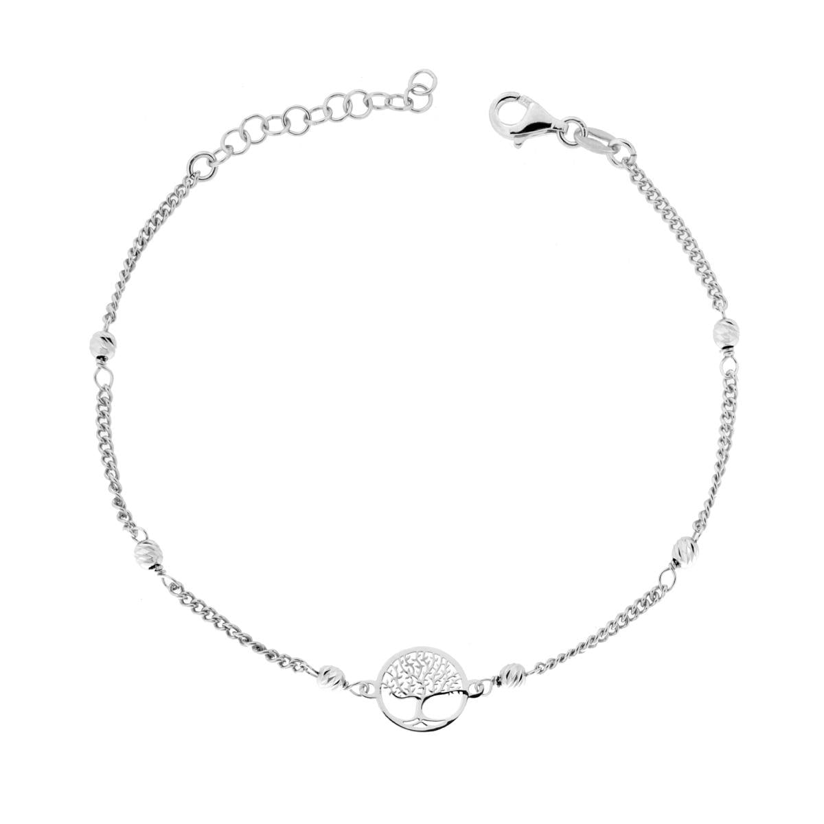 Bracciale Catena Grumetta Diamantata con Albero della Vita in ARGENTO 925 Galvanica Rodio