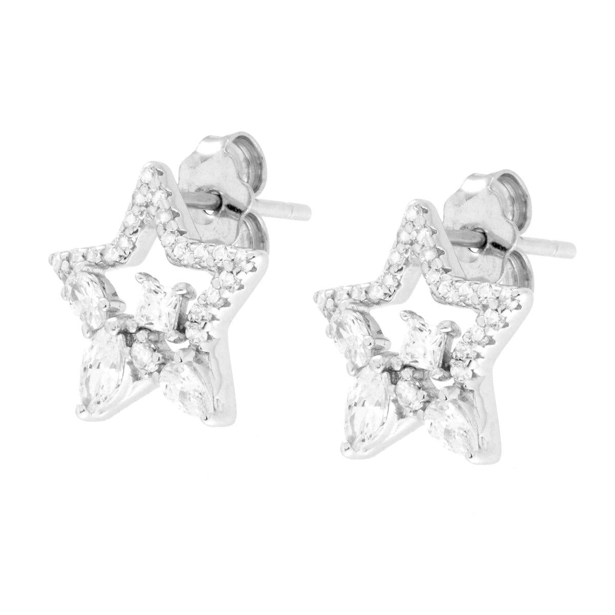 Orecchini Stelle con Cubic Zirconia Bianchi in ARGENTO 925 Galvanica Rodio