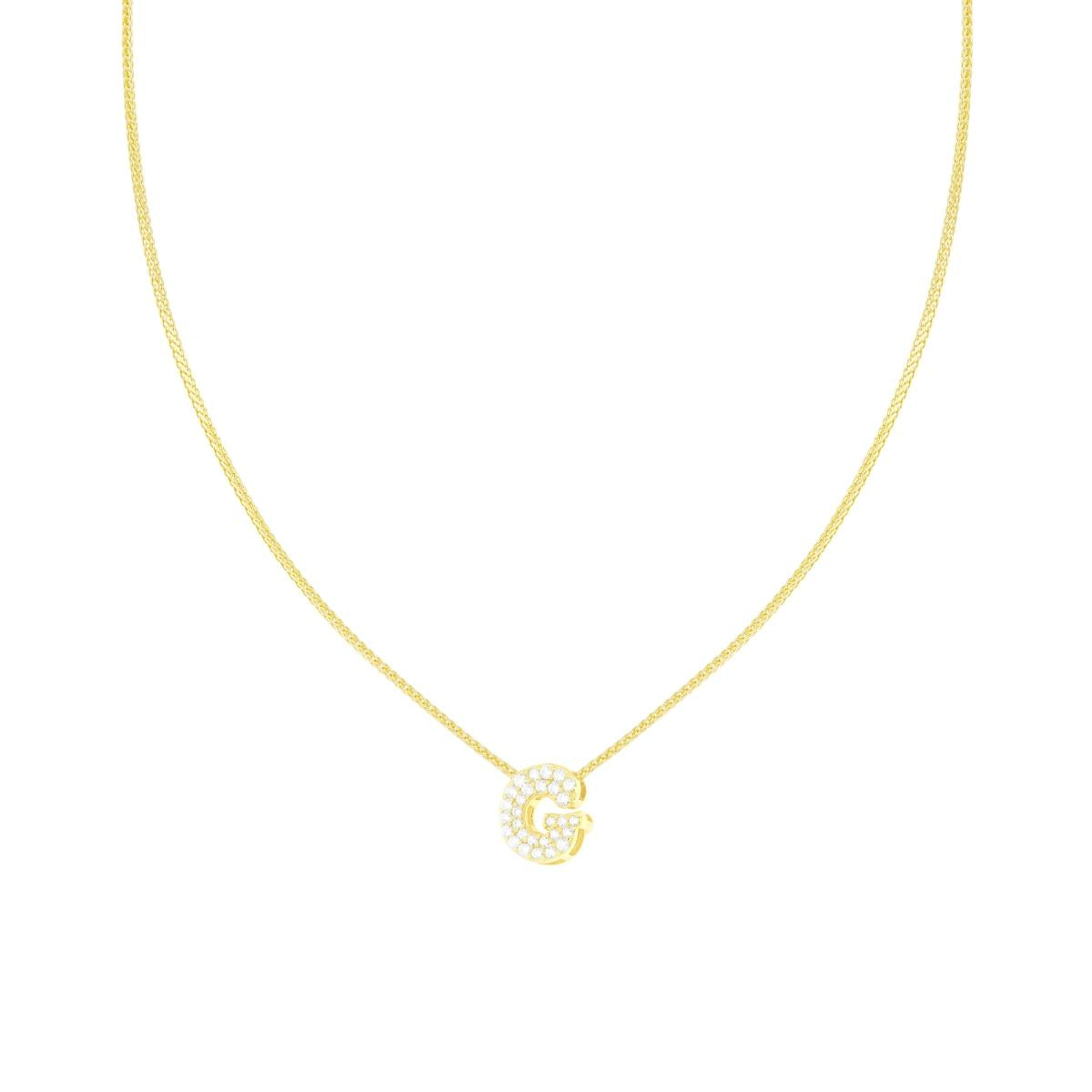 Collana Catena Spiga Diamantata con Lettera Iniziale G e Cubic Zirconia Bianchi in ARGENTO 925 Galvanica Oro