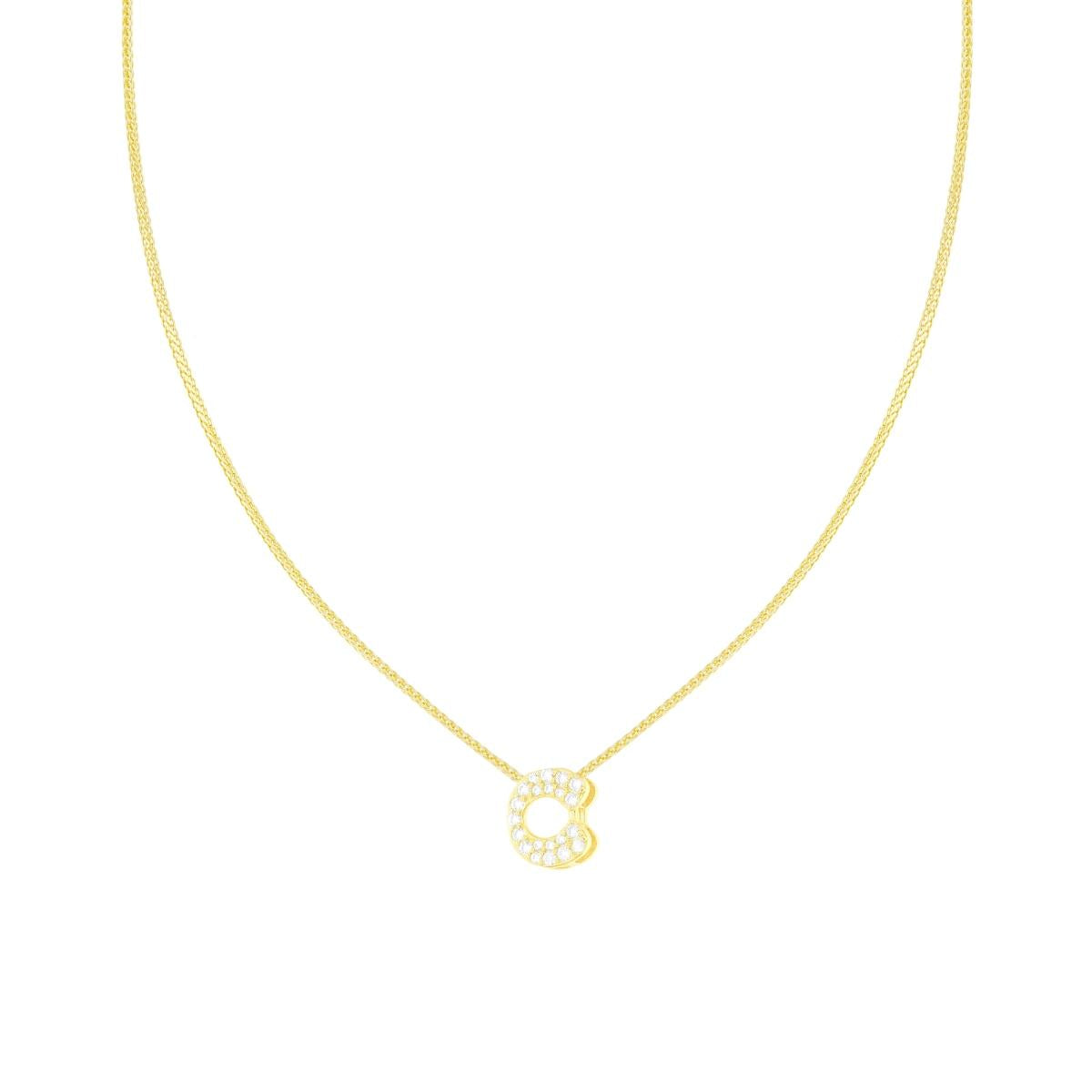 Collana Catena Spiga Diamantata con Lettera Iniziale C e Cubic Zirconia Bianchi in ARGENTO 925 Galvanica Oro