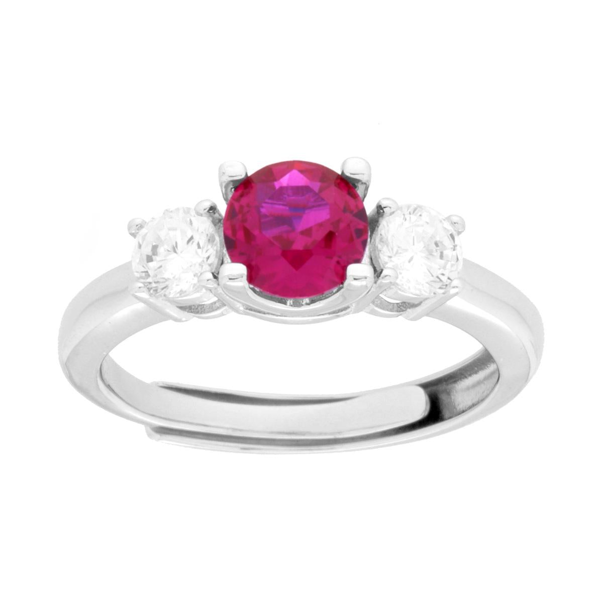 Anello Trilogy Rosso Rubino e Cubic Zirconia Bianchi in ARGENTO 925 Galvanica Rodio