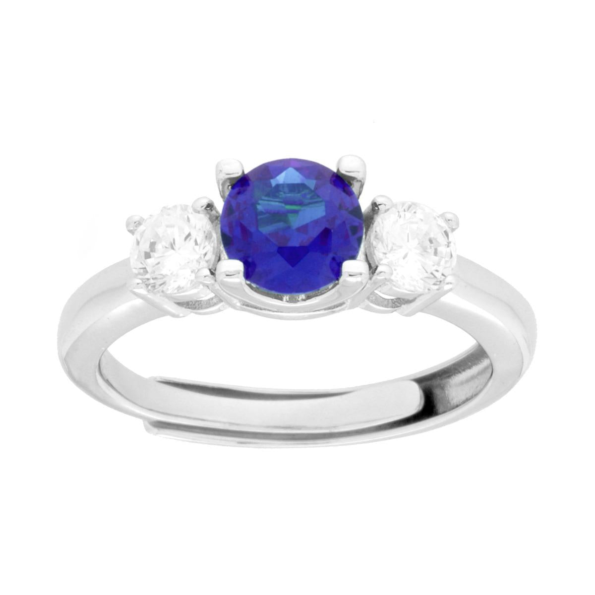 Anello Trilogy Blu Tanzanite e Cubic Zirconia Bianchi in ARGENTO 925 Galvanica Rodio