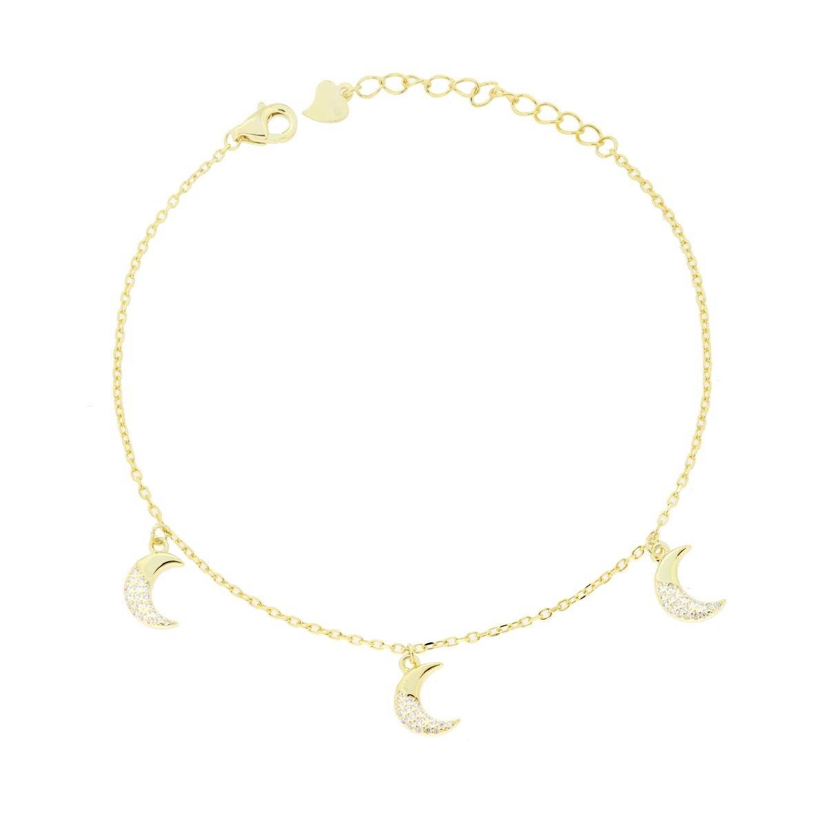 Bracciale Catena Forzatina Diamantata con Lune pendenti e Cubic Zirconia Bianchi in ARGENTO 925 Galvanica Oro