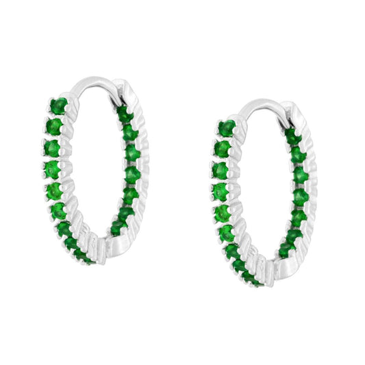 Orecchini Cerchio con Cubic Zirconia Verde Smeraldo in ARGENTO 925 Galvanica Rodio
