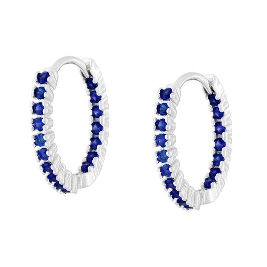 Orecchini Cerchio con Cubic Zirconia Blu Zaffiro in ARGENTO 925 Galvanica Rodio