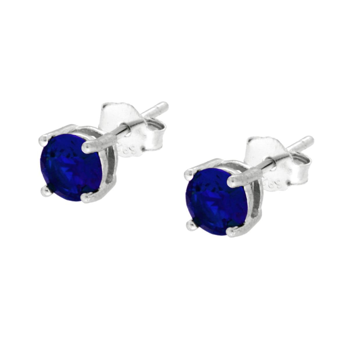 Orecchini Punto Luce Blu Zaffiro Cubic Zirconia mm 5 in ARGENTO 925 Galvanica Rodio