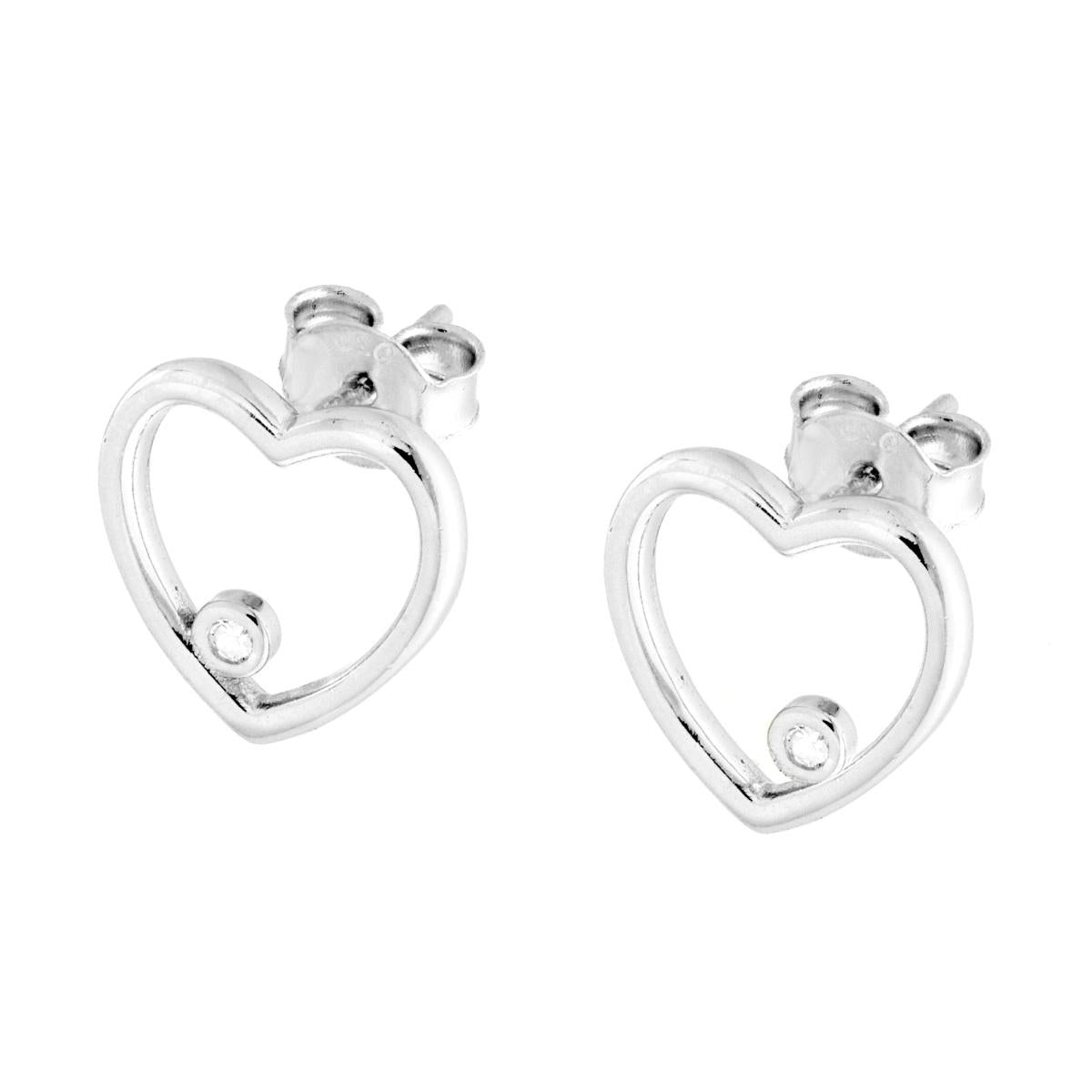 Orecchini Cuore con Punto Luce Cubic Zirconia Bianco in ARGENTO 925 Galvanica Rodio