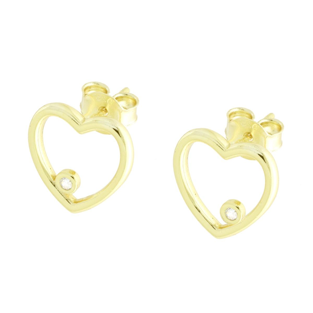 Orecchini Cuore con Punto Luce Cubic Zirconia Bianco in ARGENTO 925 Galvanica Oro
