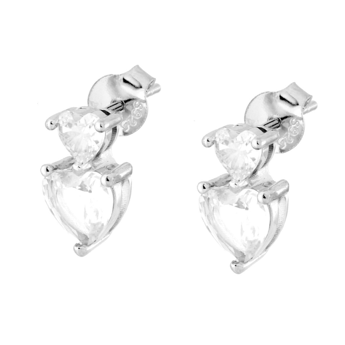Orecchini Punto Luce Cuori Cubic Zirconia Bianchi in ARGENTO 925 Galvanica Rodio
