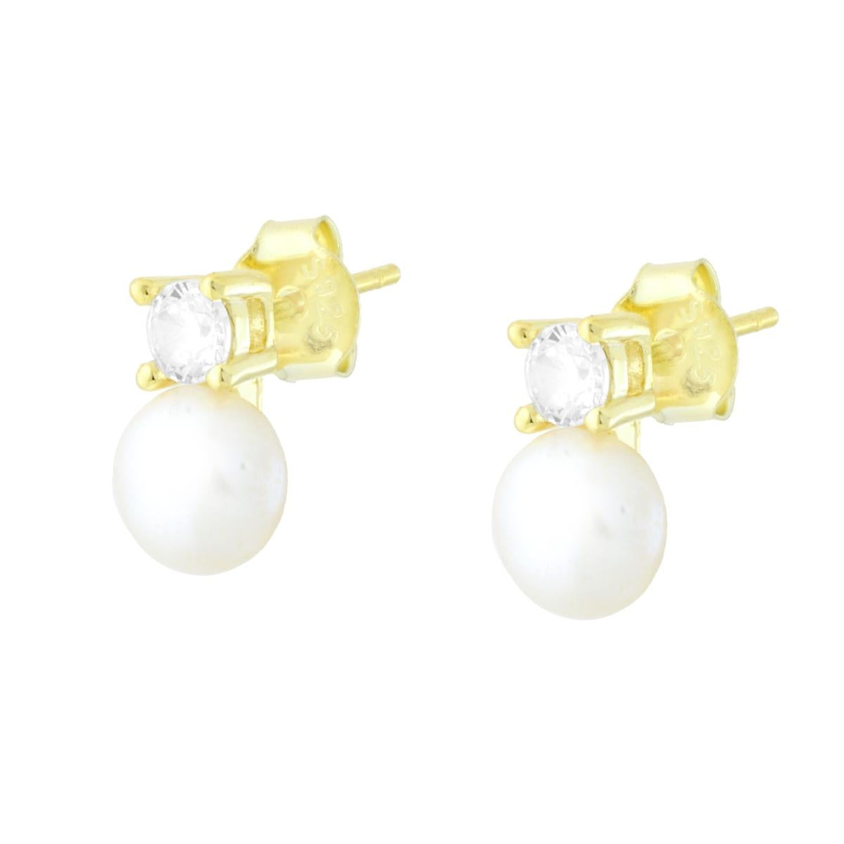 Orecchini Perla con Punto Luce Cubic Zirconia Bianco in ARGENTO 925 Galvanica Oro