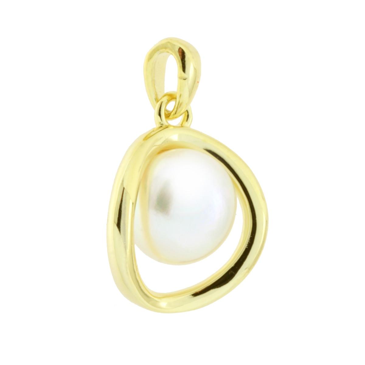 Ciondolo Cerchio con Perla Naturale in ARGENTO 925 Galvanica Oro