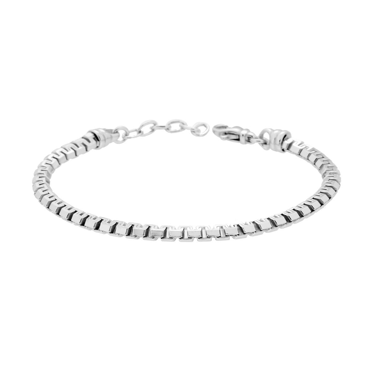 Bracciale Catena Veneziana Diamantata Schiacciata in ARGENTO 925 Galvanica Rodio