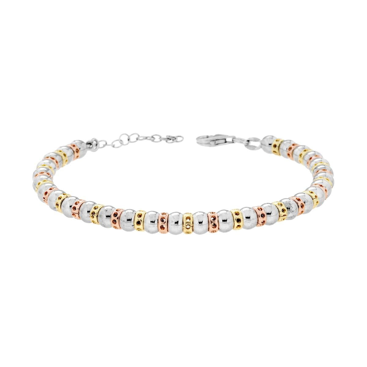 Bracciale Catena con Palline e accessori in ARGENTO 925 Galvanica Rodio Oro e Rosa
