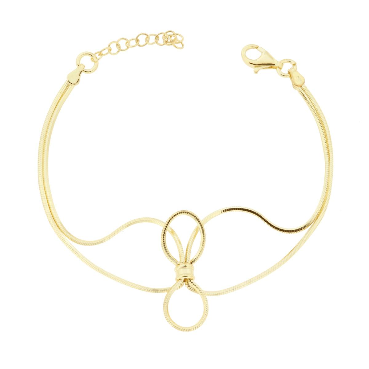Bracciale due fili Catena Coda di Topo con Fiocco in ARGENTO 925 Galvanica Oro