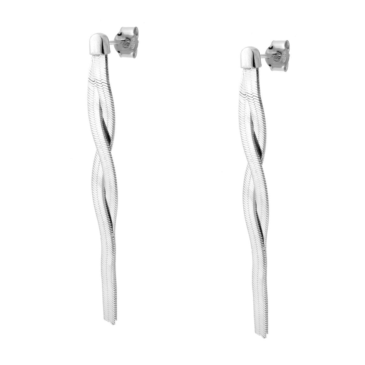 Orecchini Lunghi con Catena Magik intrecciata pendente in ARGENTO 925 Galvanica Rodio