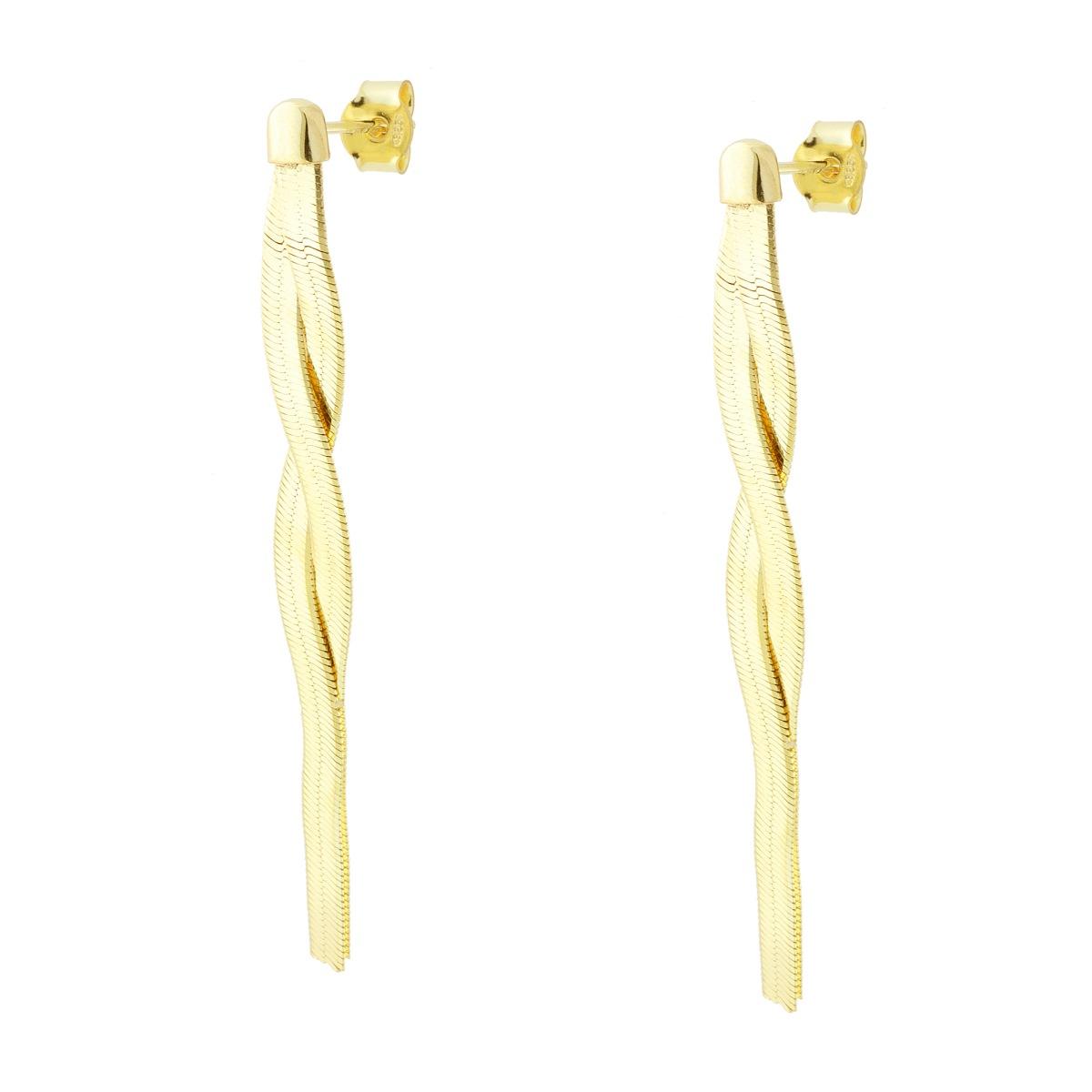 Orecchini Lunghi con Catena Magik intrecciata pendente in ARGENTO 925 Galvanica Oro