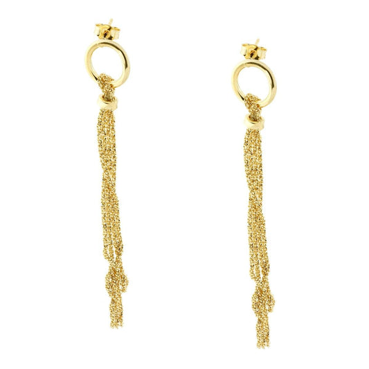 Orecchini Lunghi con Cerchio e Catena Disco Multifilo annodata pendente in ARGENTO 925 Galvanica Oro