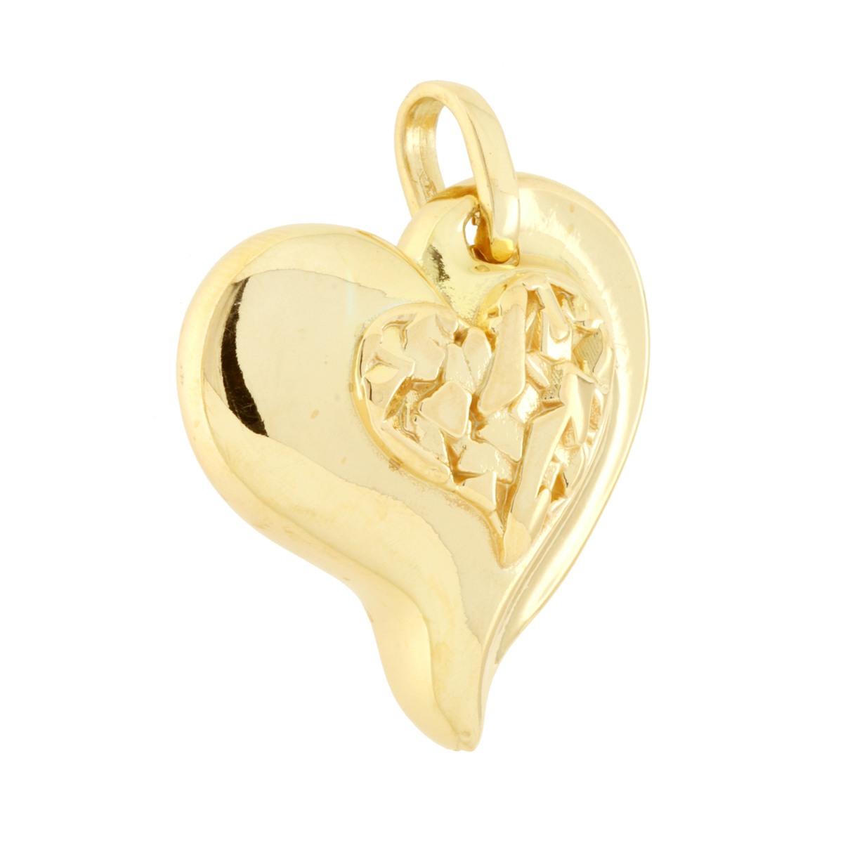 Ciondolo Cuore bombato Decorato in ARGENTO 925 Galvanica Oro