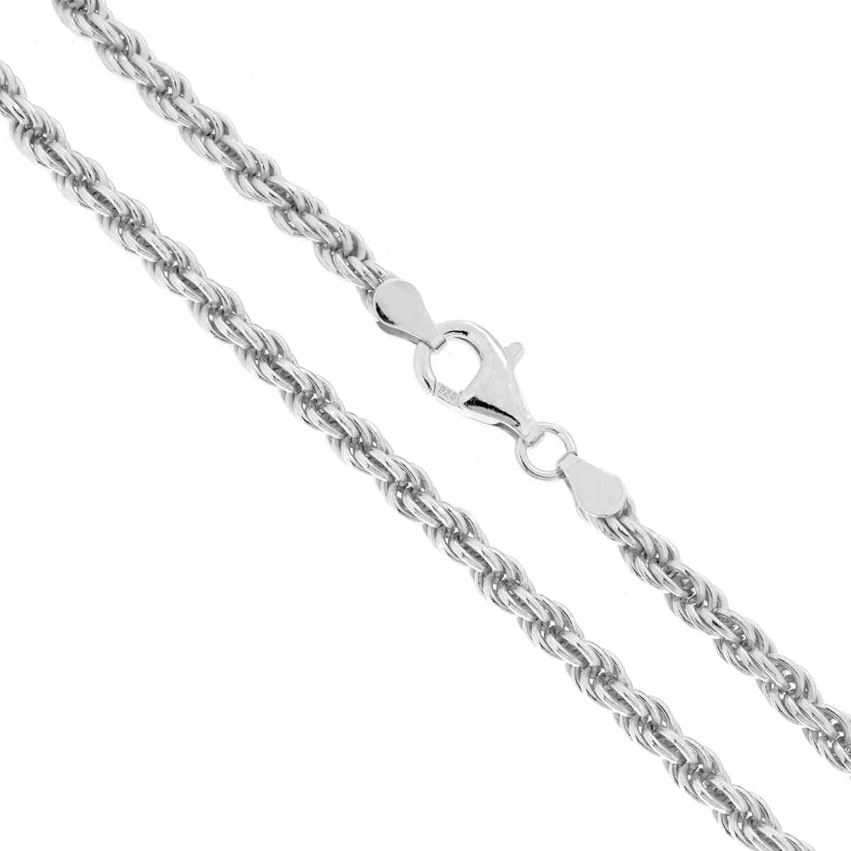 Catena Corda 080 sezione mm 4 lunghezza cm 50 in ARGENTO 925 Galvanica Rodio