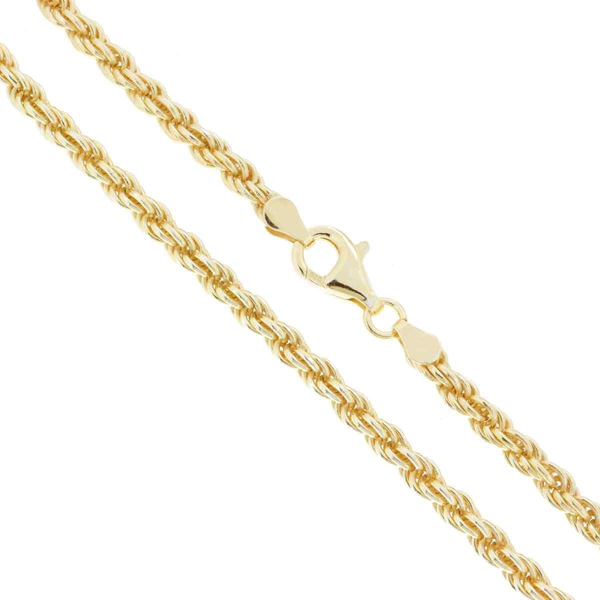Catena Corda 080 sezione mm 4 lunghezza cm 50 in ARGENTO 925 Galvanica Oro