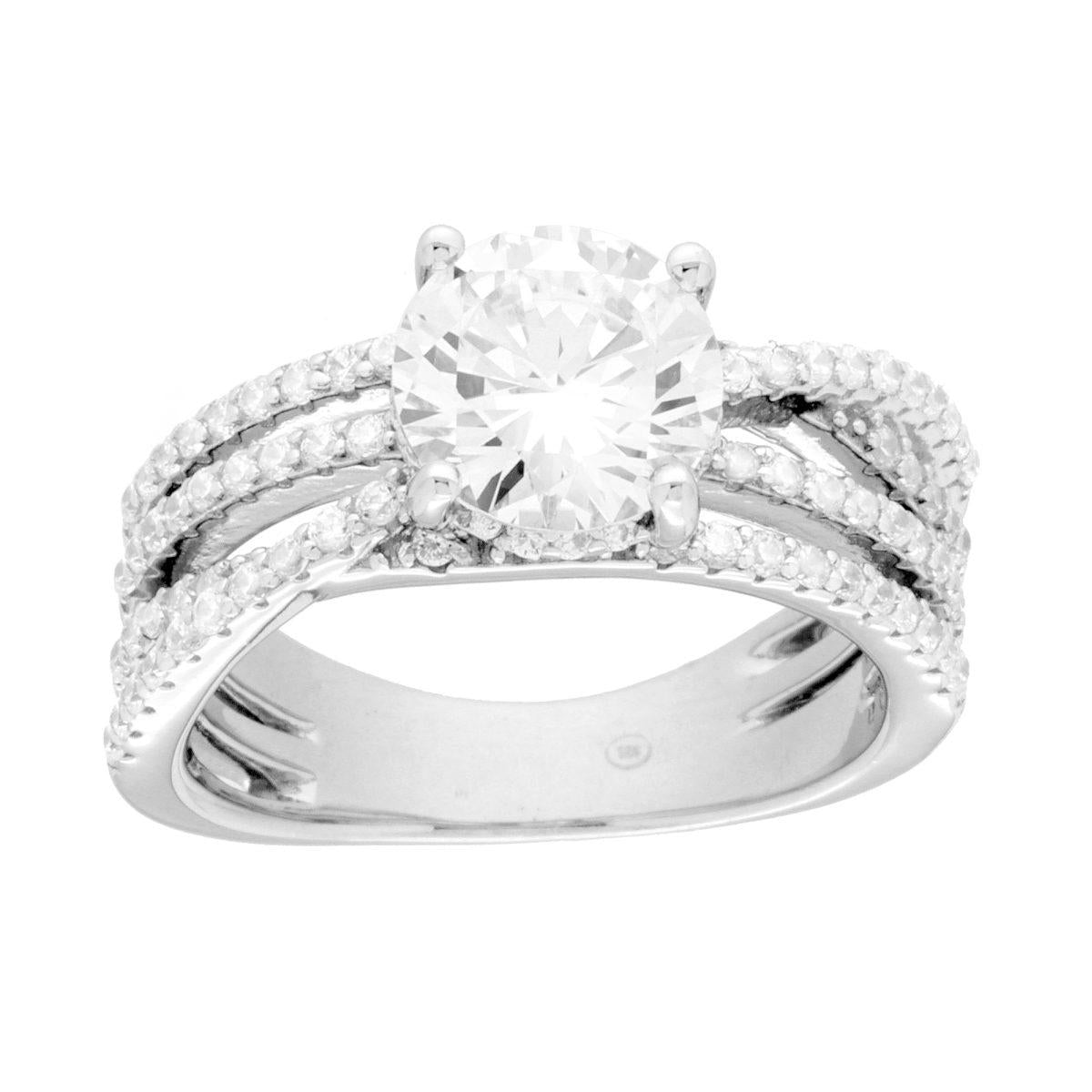 Anello Fascia Solitario e Cubic Zirconia Bianchi in ARGENTO 925 Galvanica Rodio