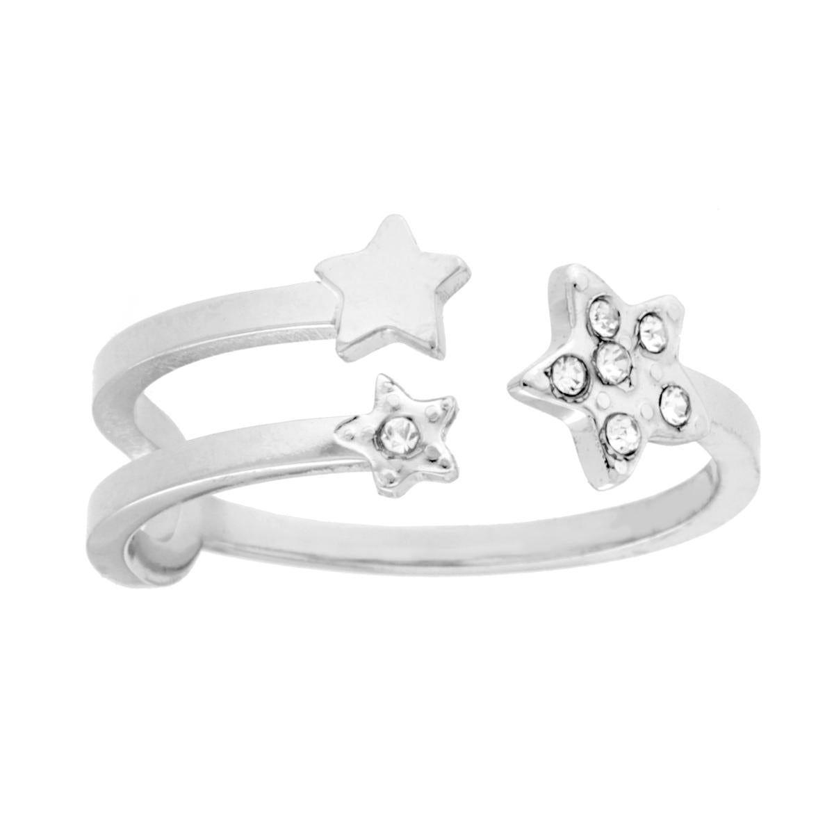 Anello Contrarie con Stelle e Crystal Bianchi in ACCIAIO