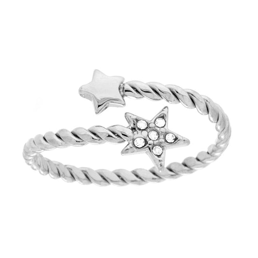 Anello filo Torchon Contrarie con Stelle e Crystal Bianco in ACCIAIO