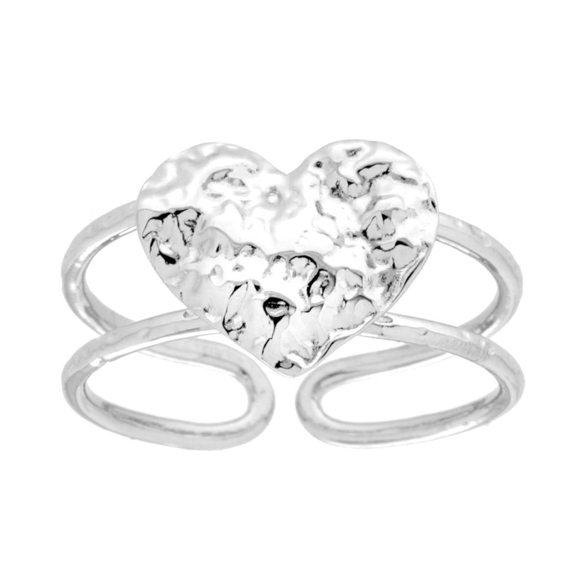 Anello doppio filo con Cuore Martellato in ACCIAIO