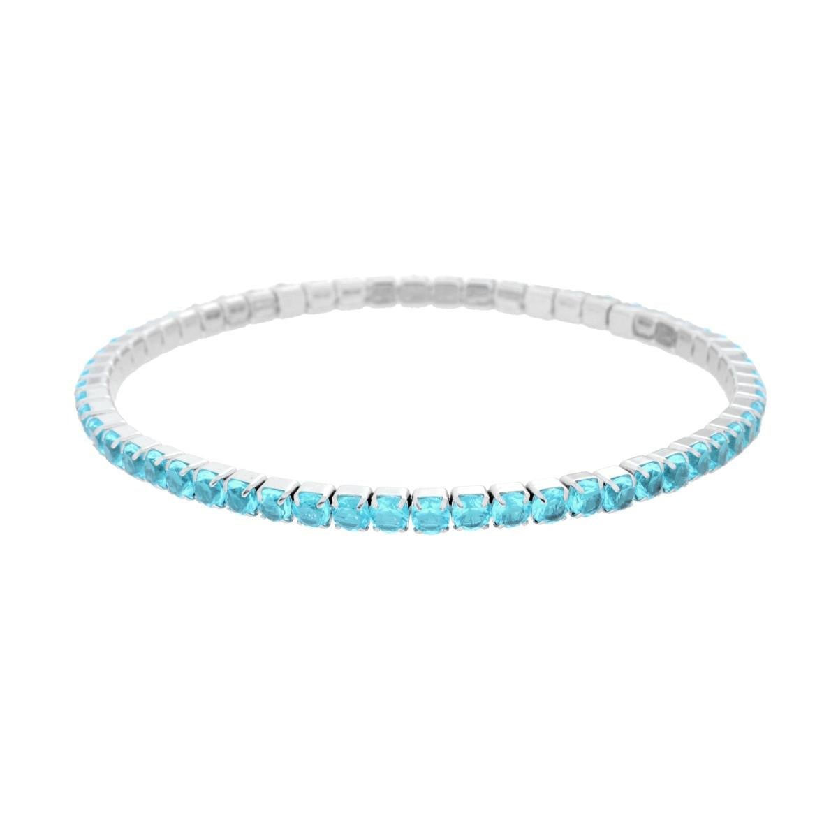 Bracciale Tennis Elastico con Crystal colore Acquamarina m 3 in ACCIAIO