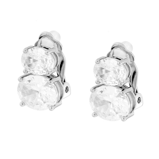 Orecchini Punto Luce Clip con Ovali Cubic Zirconia Bianchi in ARGENTO 925 Galvanica Rodio