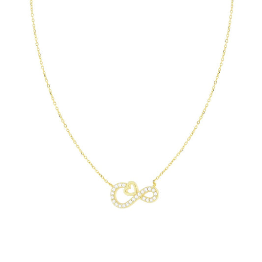 Collana Catena Forzatina Diamantata Infinito Cuore con Cubic Zirconia Bianchi in ARGENTO 925 Galvanica Oro